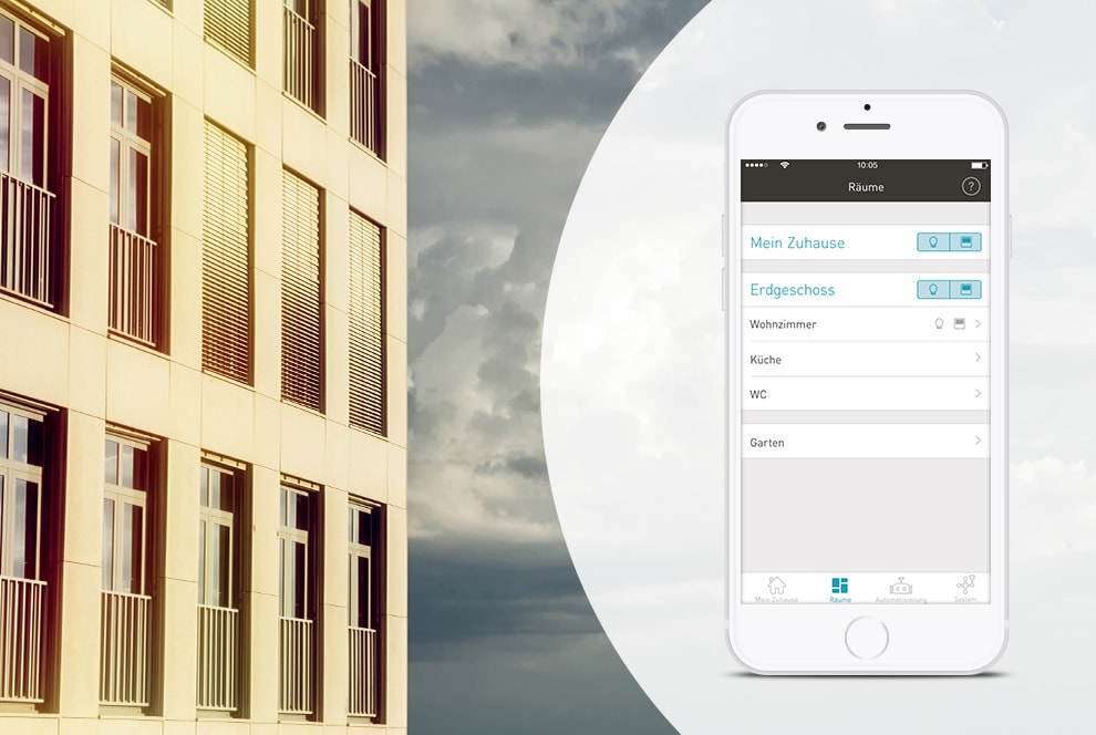 Steuern Sie bequem alle Jalousien Gebäude mit Jalousien und eNet SMART HOME App.