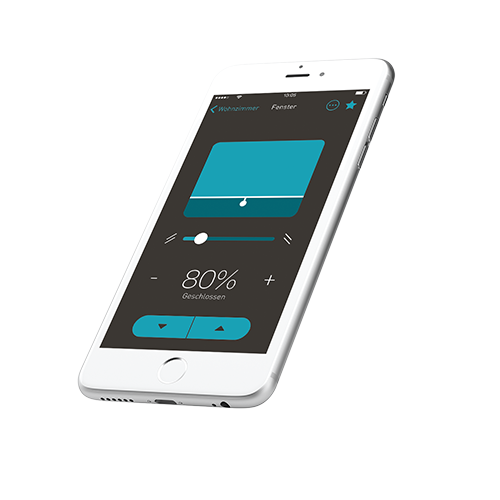 Jalousiesteuerung per eNet SMART HOME-App Smartphone mit einer Übersicht der eNet SMART HOME-App.